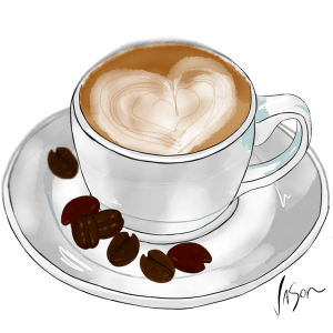 coffee cup saucer and beans