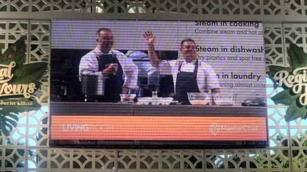 Picture of the big screen with Gary Mehigan