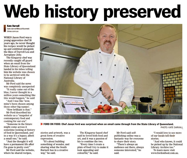 Link to 04/03/2016 - South Burnett Times (Ford on Food website archived)